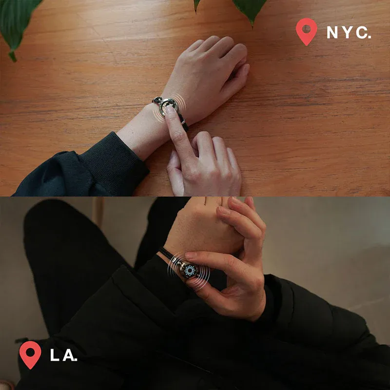 ❤️Sun&Moon Touch Bracelets with Braided Leather Rope【Black+Black】👫🎁