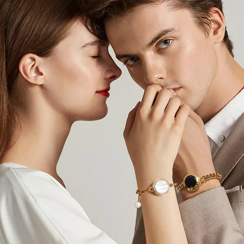 ❤️Soulmate 2.0 Touch Bracelets【Gold Cuban Chain+Gold Figaro Chain】👫🎁