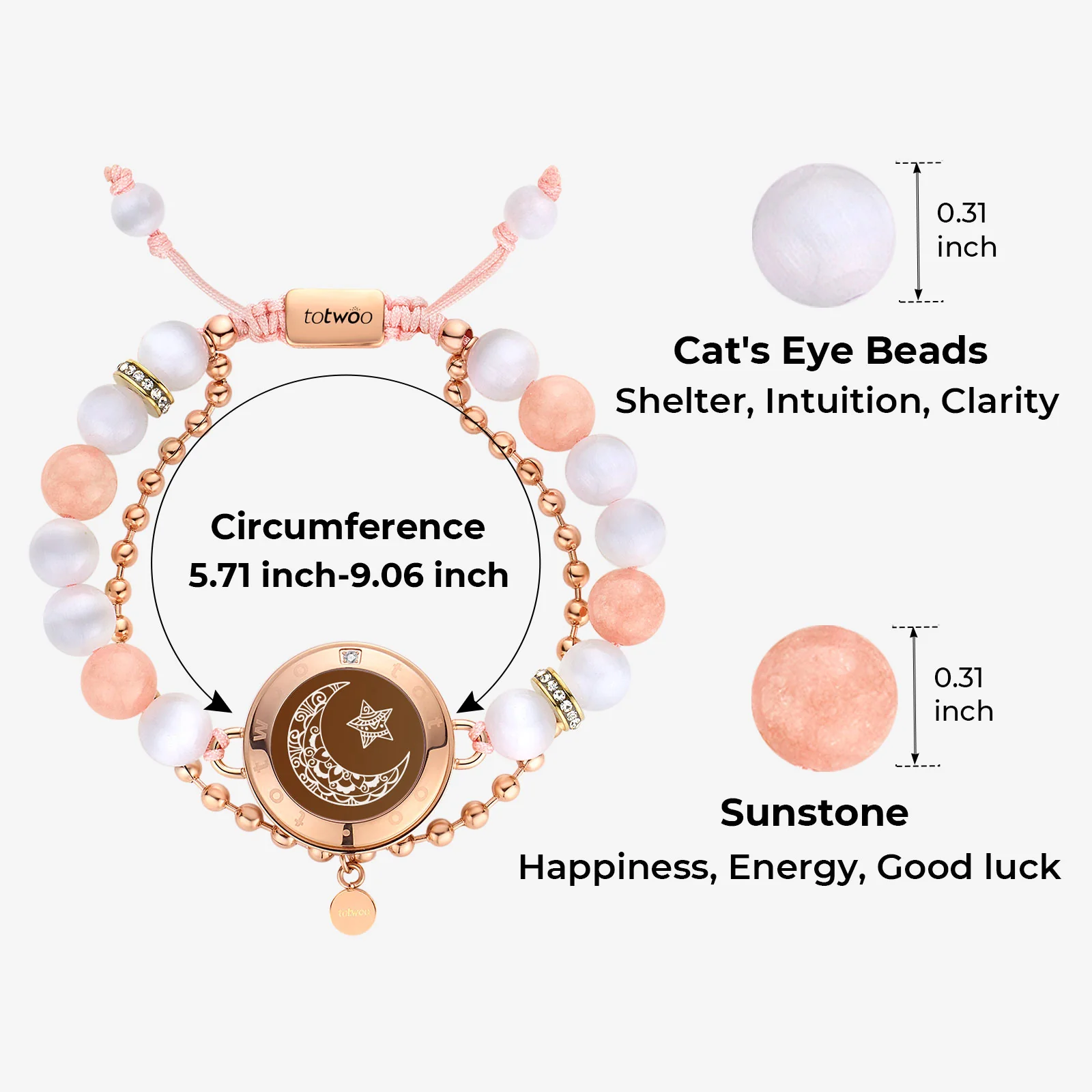 ❤️Sun & Moon Touch Bracelets with Phantasmal Beads 【Black+Rose Gold】👫🎁