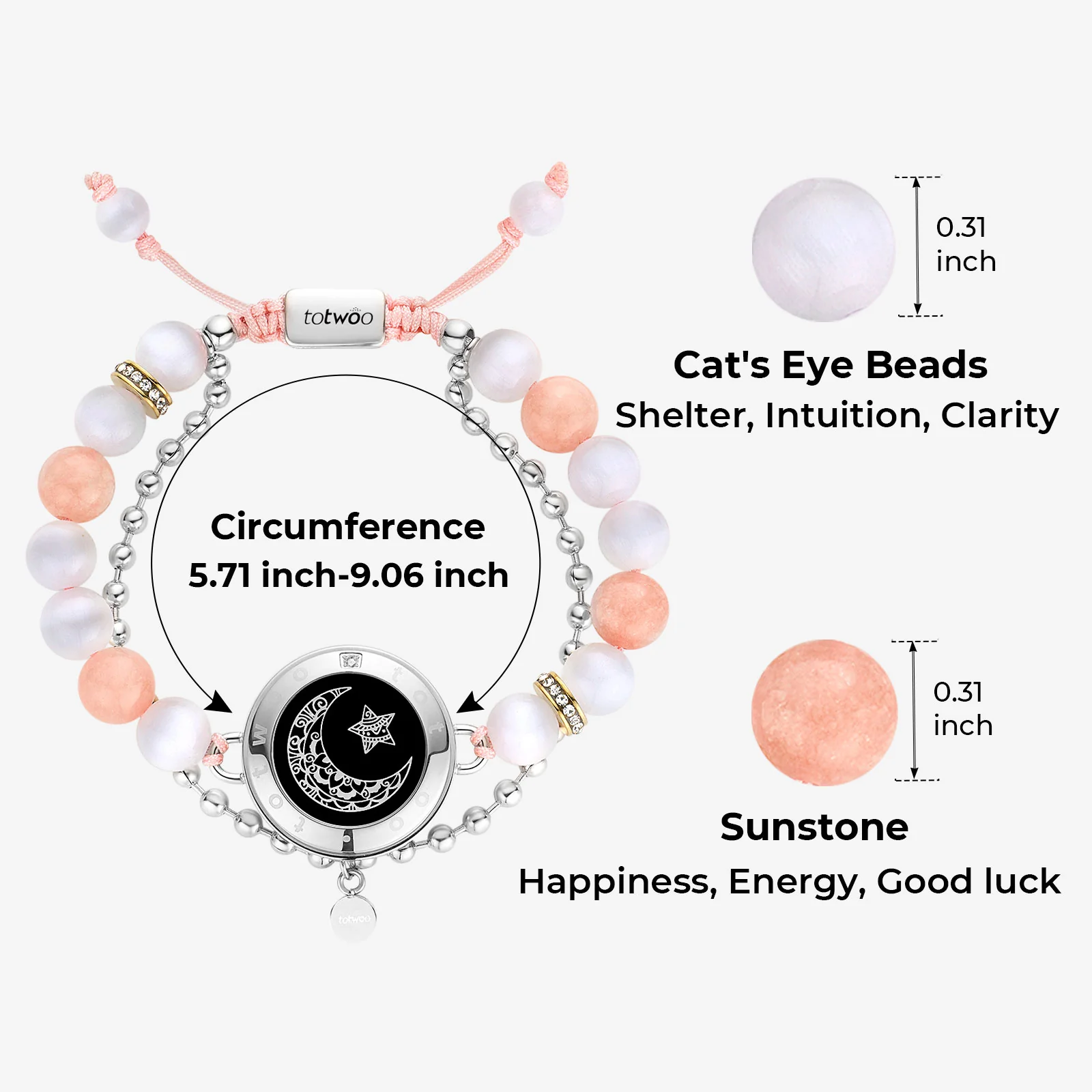 ❤️Sun & Moon Touch Bracelets with Phantasmal Beads 【Silver+Silver】👫🎁