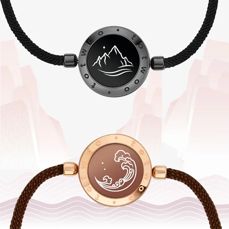 ❤️Mountain & Sea Touch Bracelets with Milan Rope 【Black+Rose Gold】 👫🎁