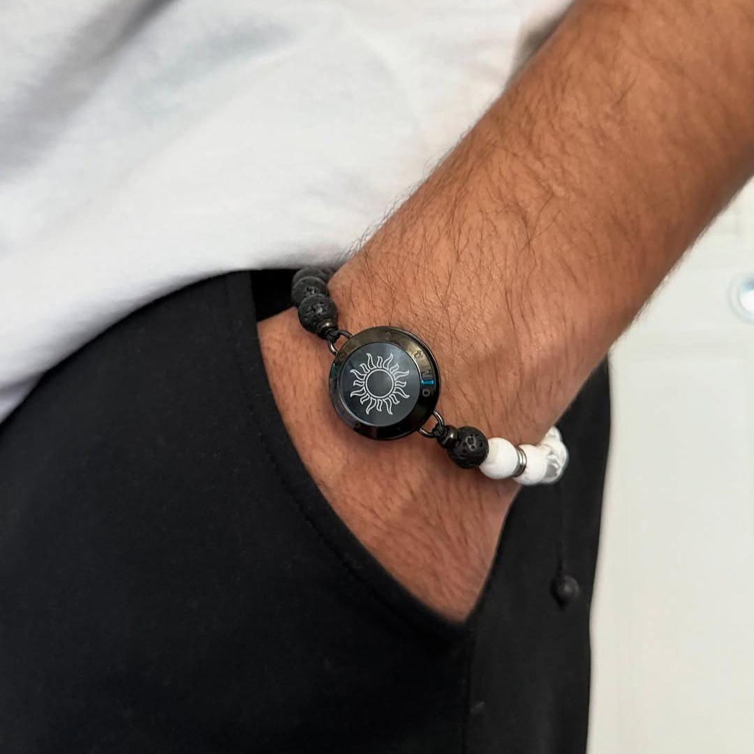 Sun & Moon Touch Bracelets with Phantasmal Beads – Black + Rose Gold Couple Gift