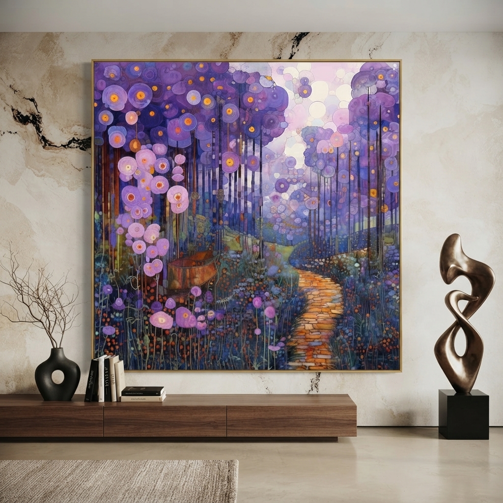 Whimsical Purple Flower Path Wall Art