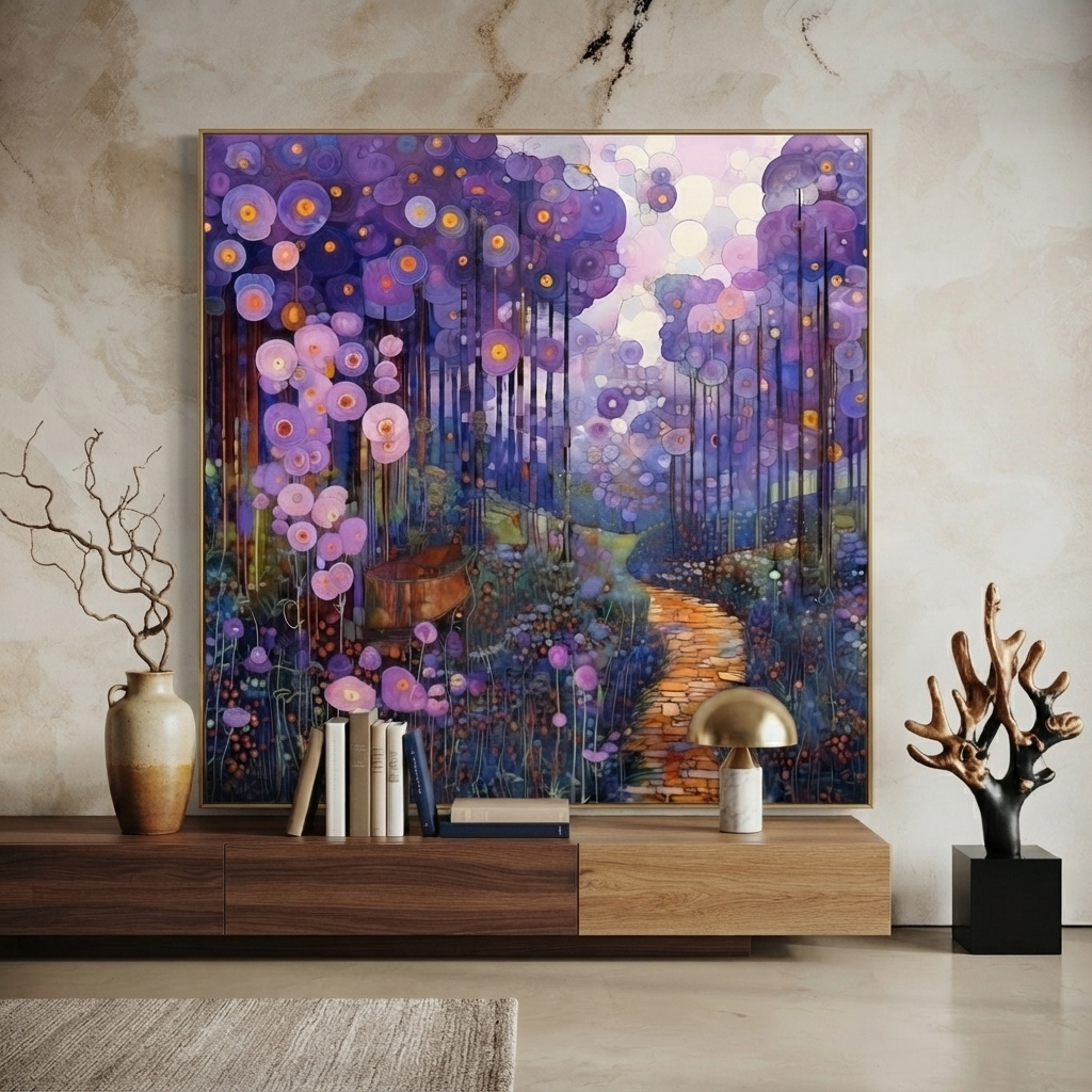 Whimsical Purple Flower Path Wall Art