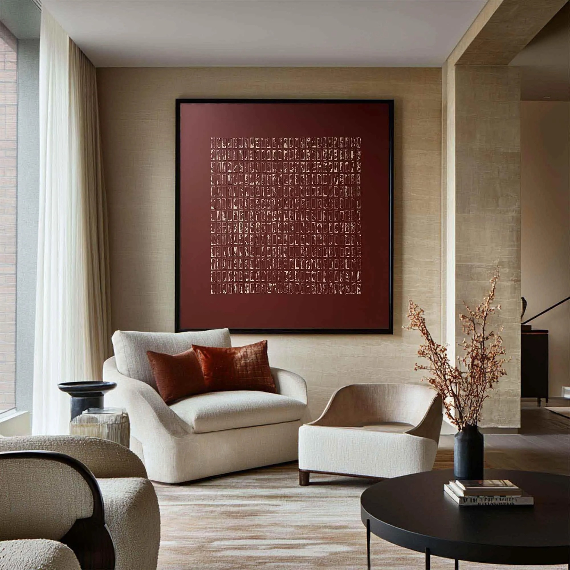 Crimson Geometric Composition- Wabi Sabi Art