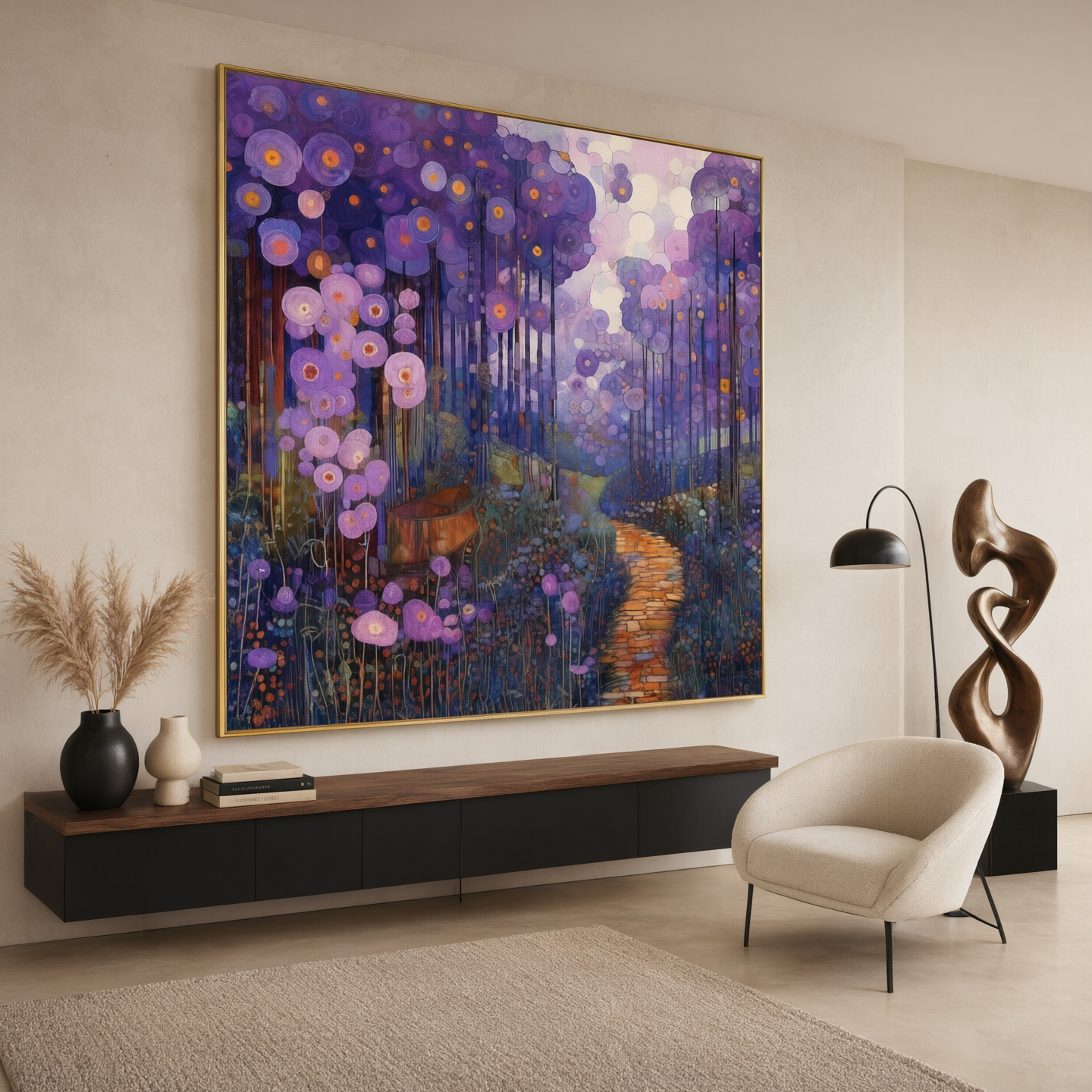 Whimsical Purple Flower Path Wall Art