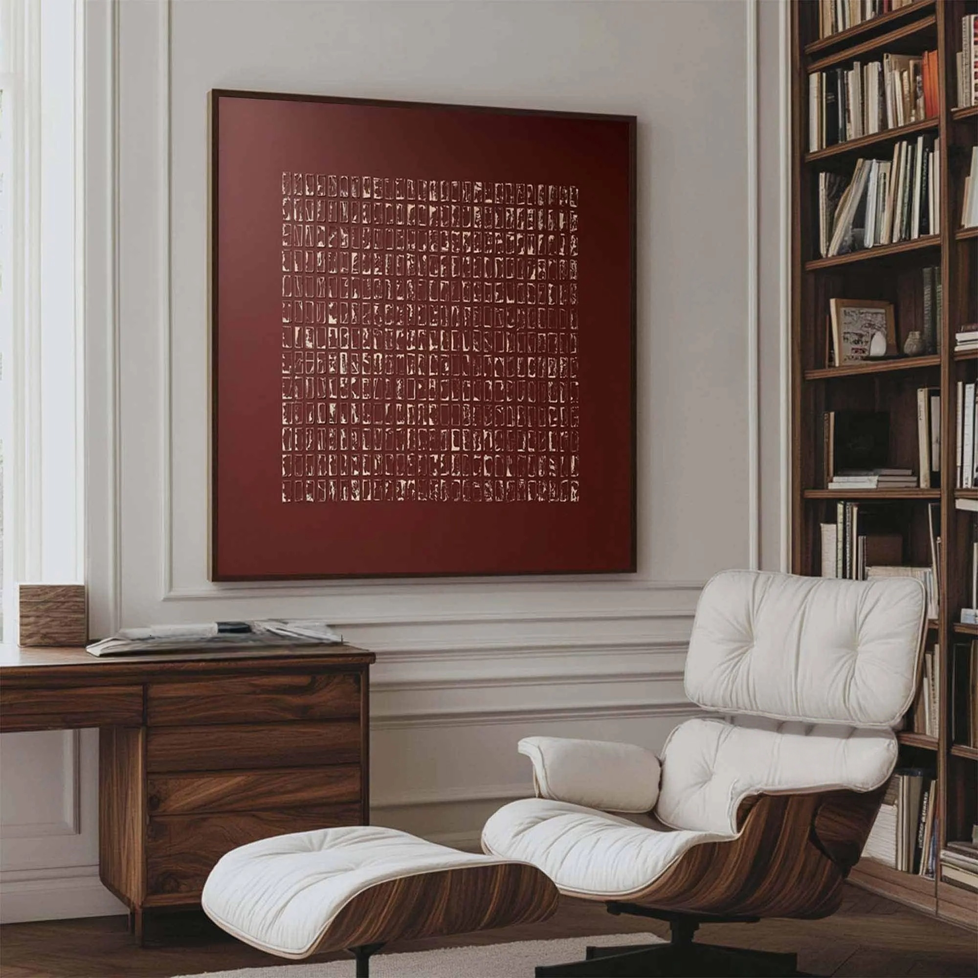 Crimson Geometric Composition- Wabi Sabi Art