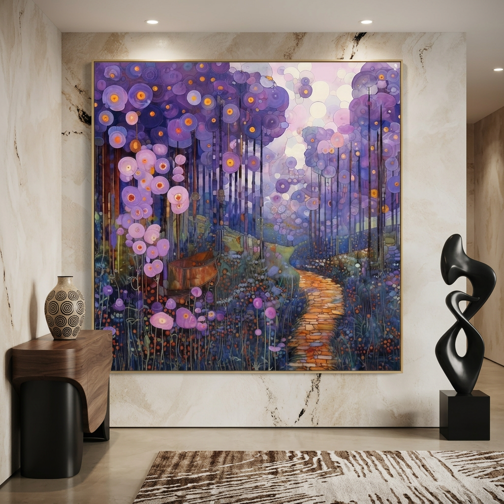 Whimsical Purple Flower Path Wall Art