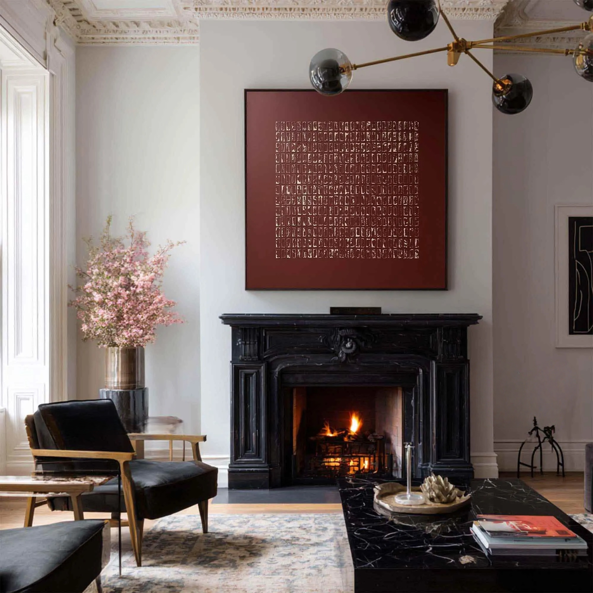 Crimson Geometric Composition- Wabi Sabi Art