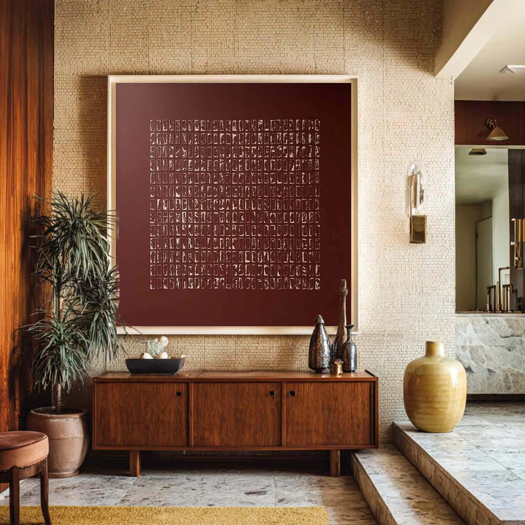 Crimson Geometric Composition- Wabi Sabi Art