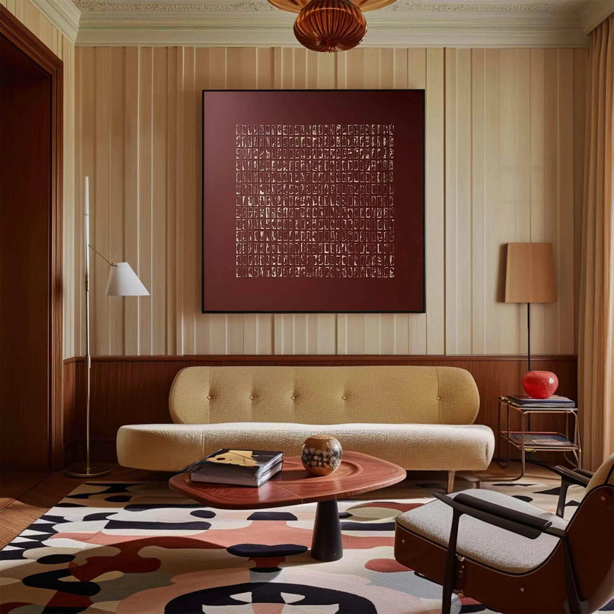 Crimson Geometric Composition- Wabi Sabi Art