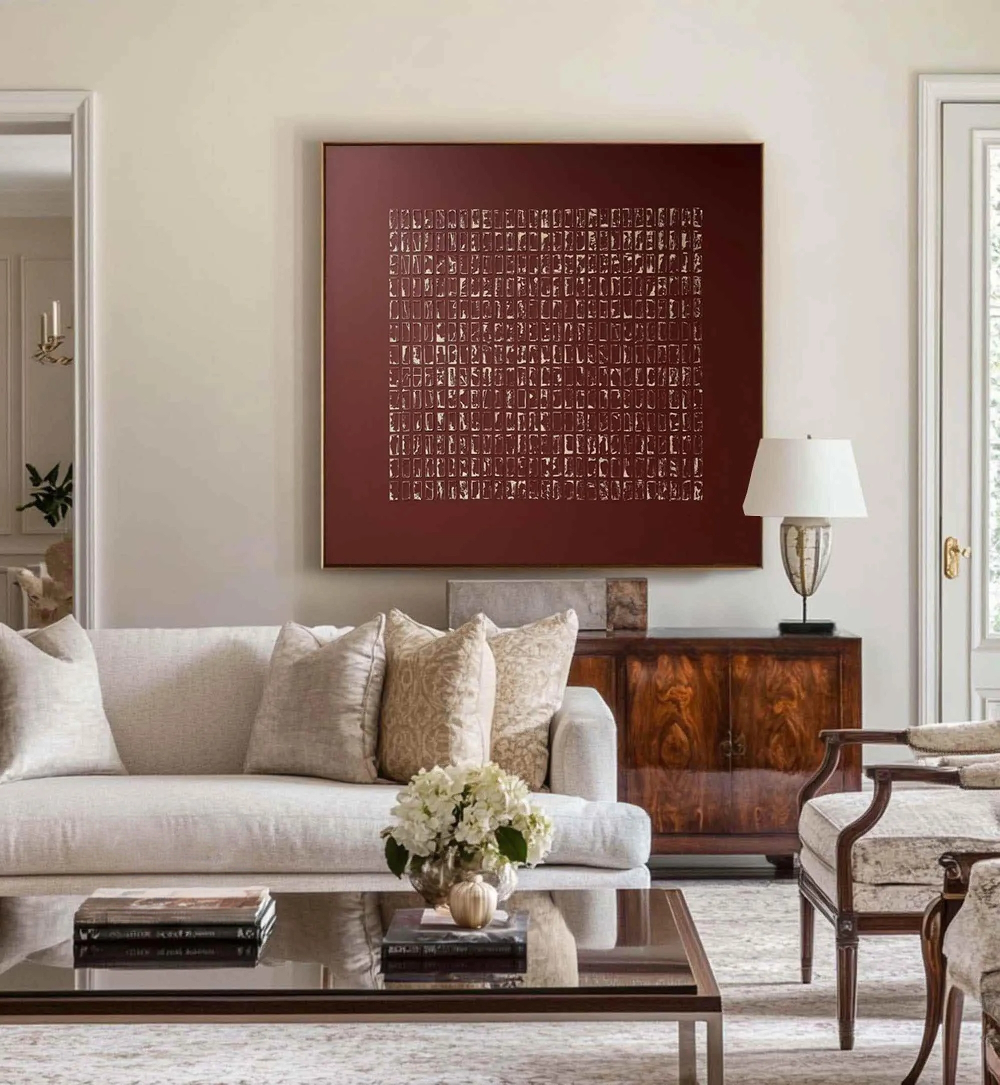 Crimson Geometric Composition- Wabi Sabi Art