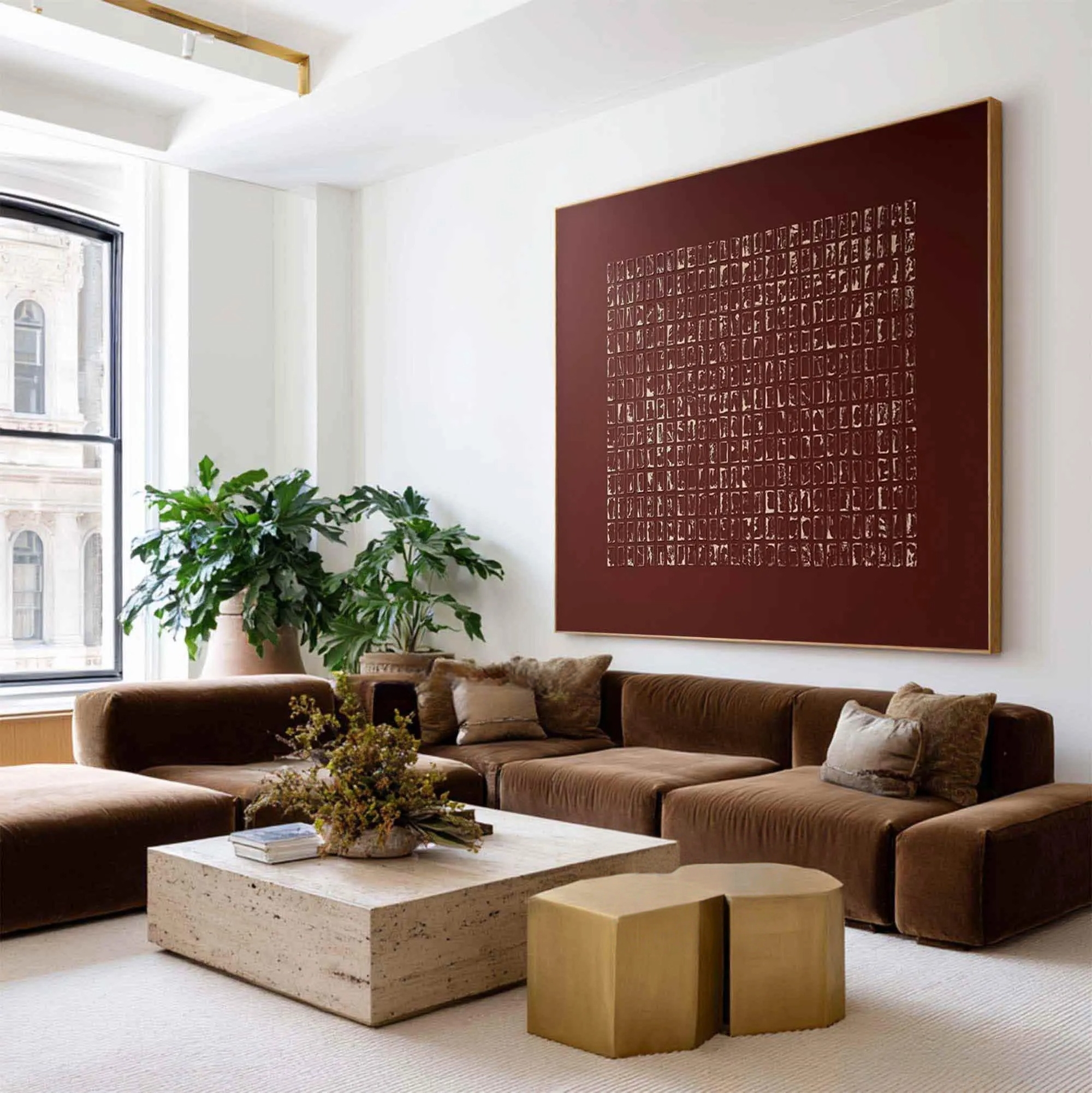 Crimson Geometric Composition- Wabi Sabi Art