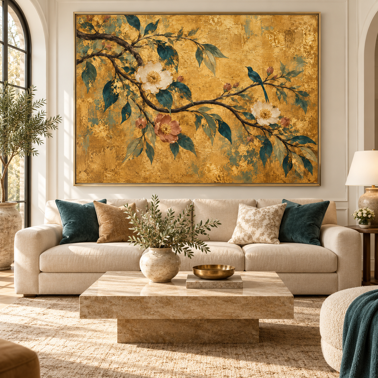 Teal Wings Among Blossoms