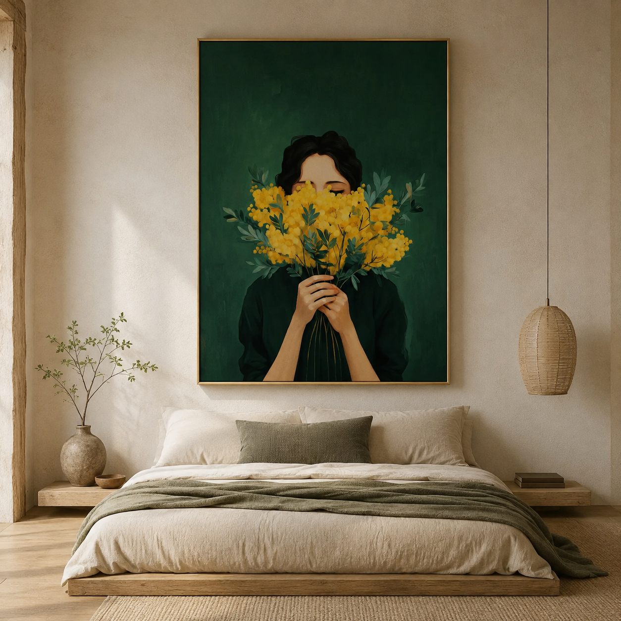 Floral Woman Oil Painting | Golden Veil