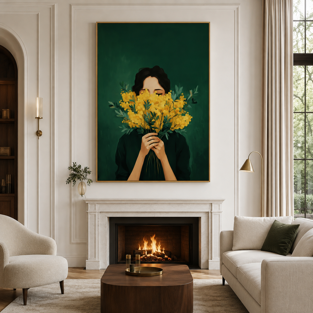 Floral Woman Oil Painting | Golden Veil