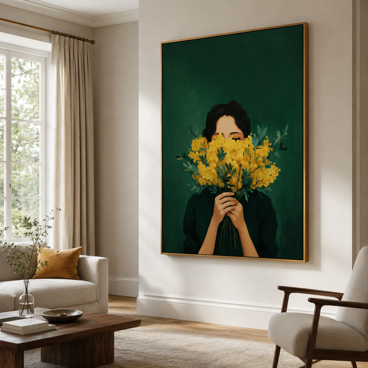 Floral Woman Oil Painting | Golden Veil