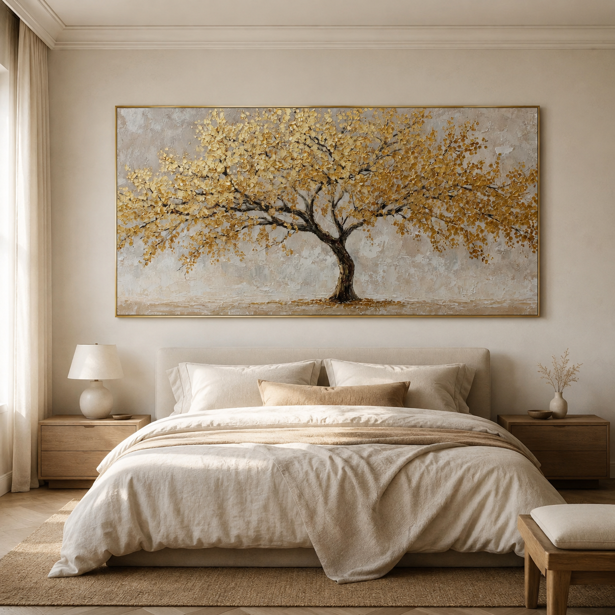 Gold Tree Wall Art | Textured Golden Canopy Oil Painting