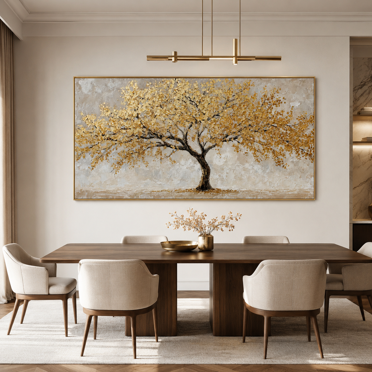 Gold Tree Wall Art | Textured Golden Canopy Oil Painting