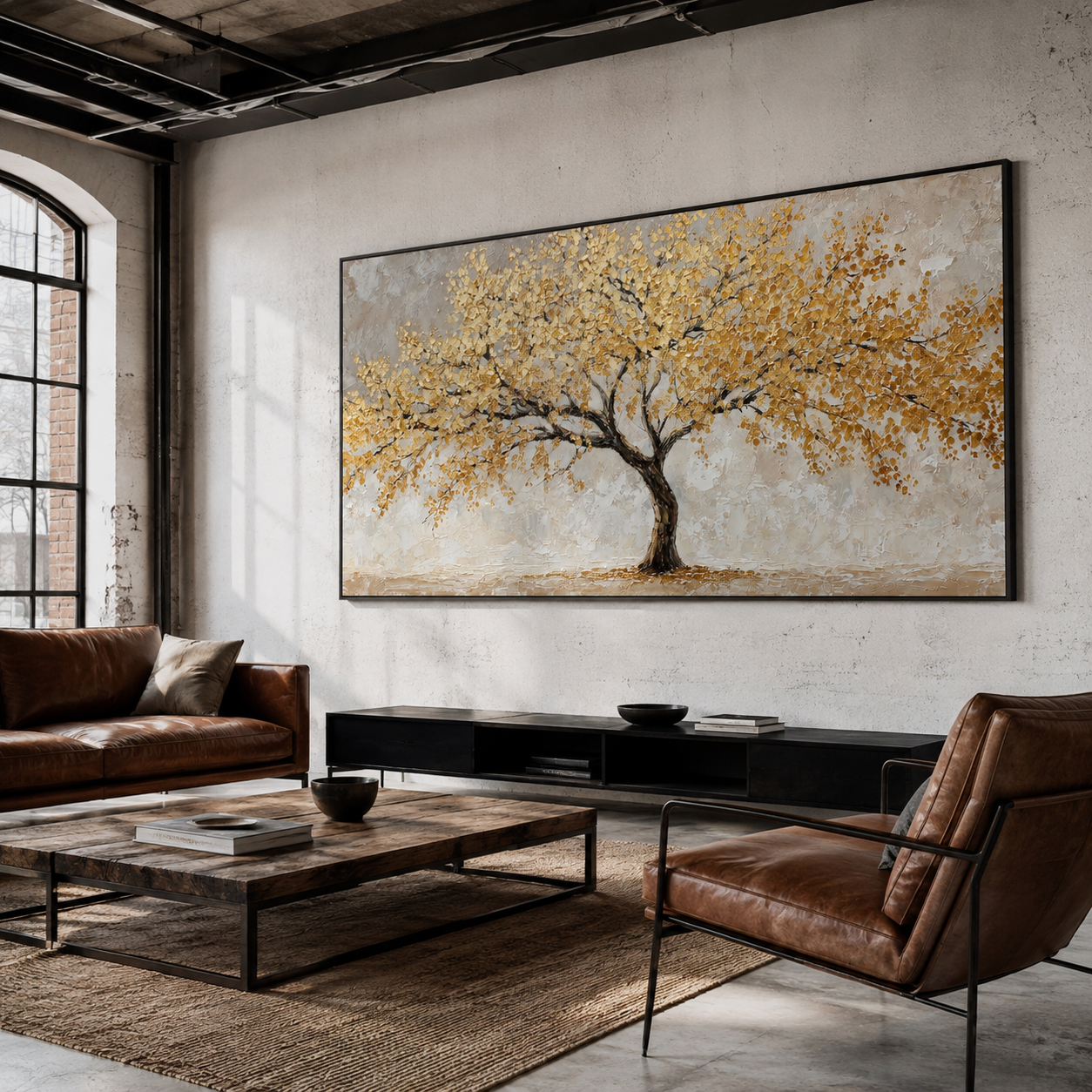 Gold Tree Wall Art | Textured Golden Canopy Oil Painting