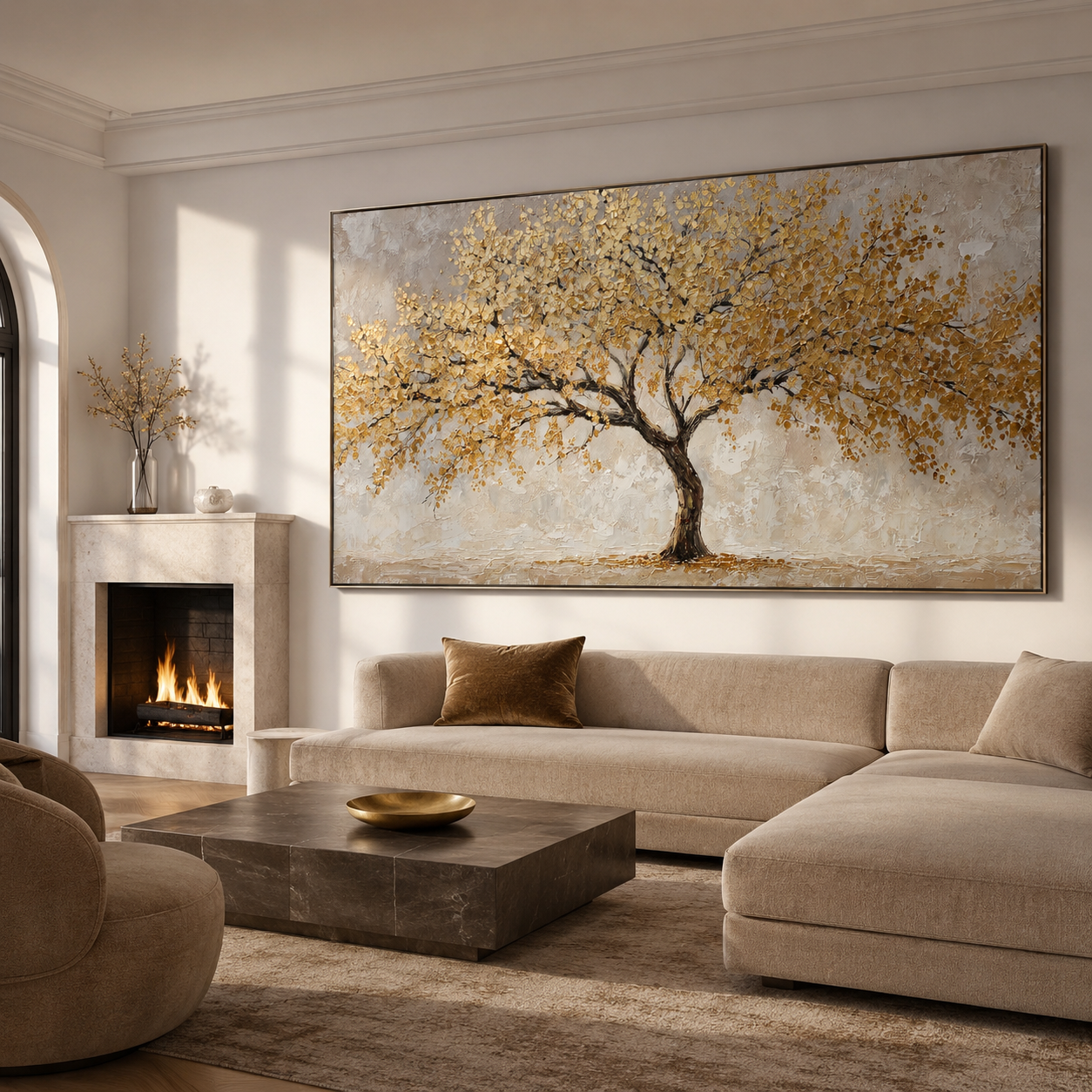 Gold Tree Wall Art | Textured Golden Canopy Oil Painting