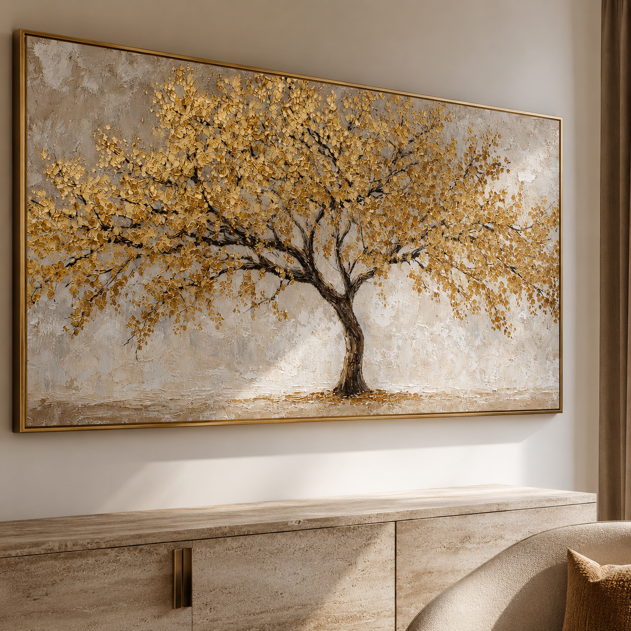 Gold Tree Wall Art | Textured Golden Canopy Oil Painting