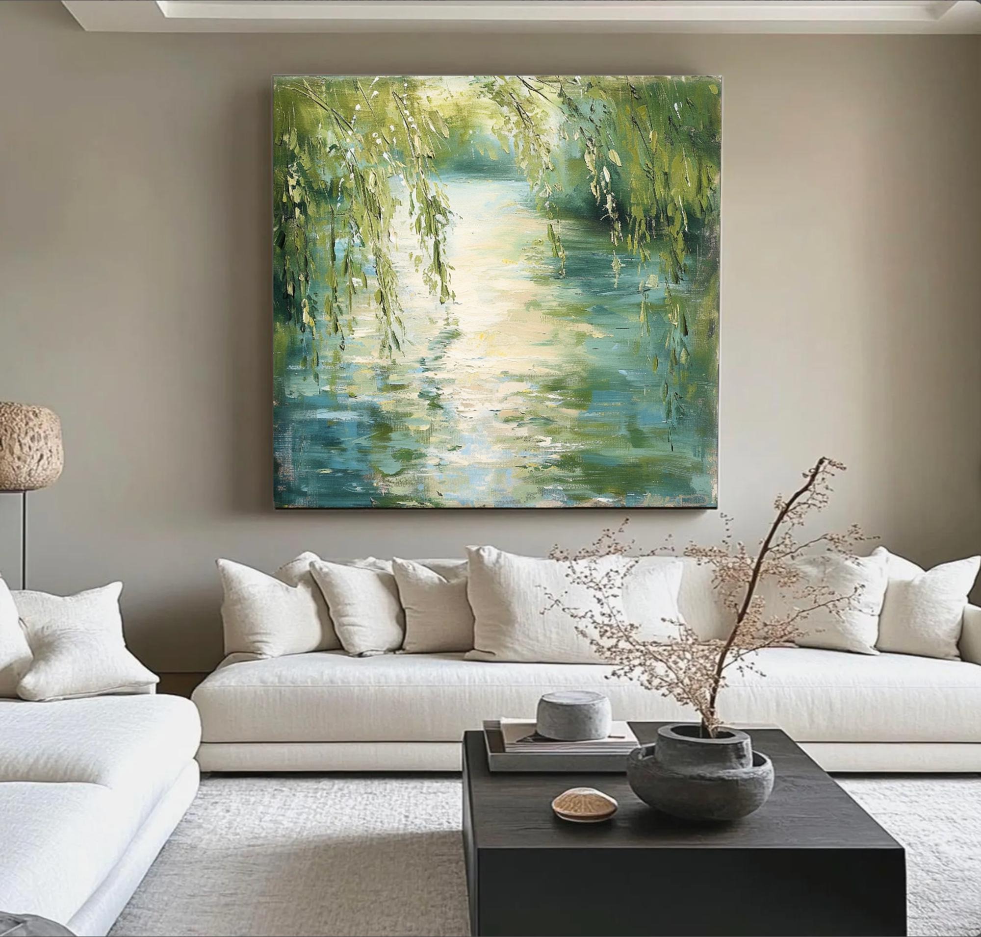 Sunlit Willow Reflections on Water