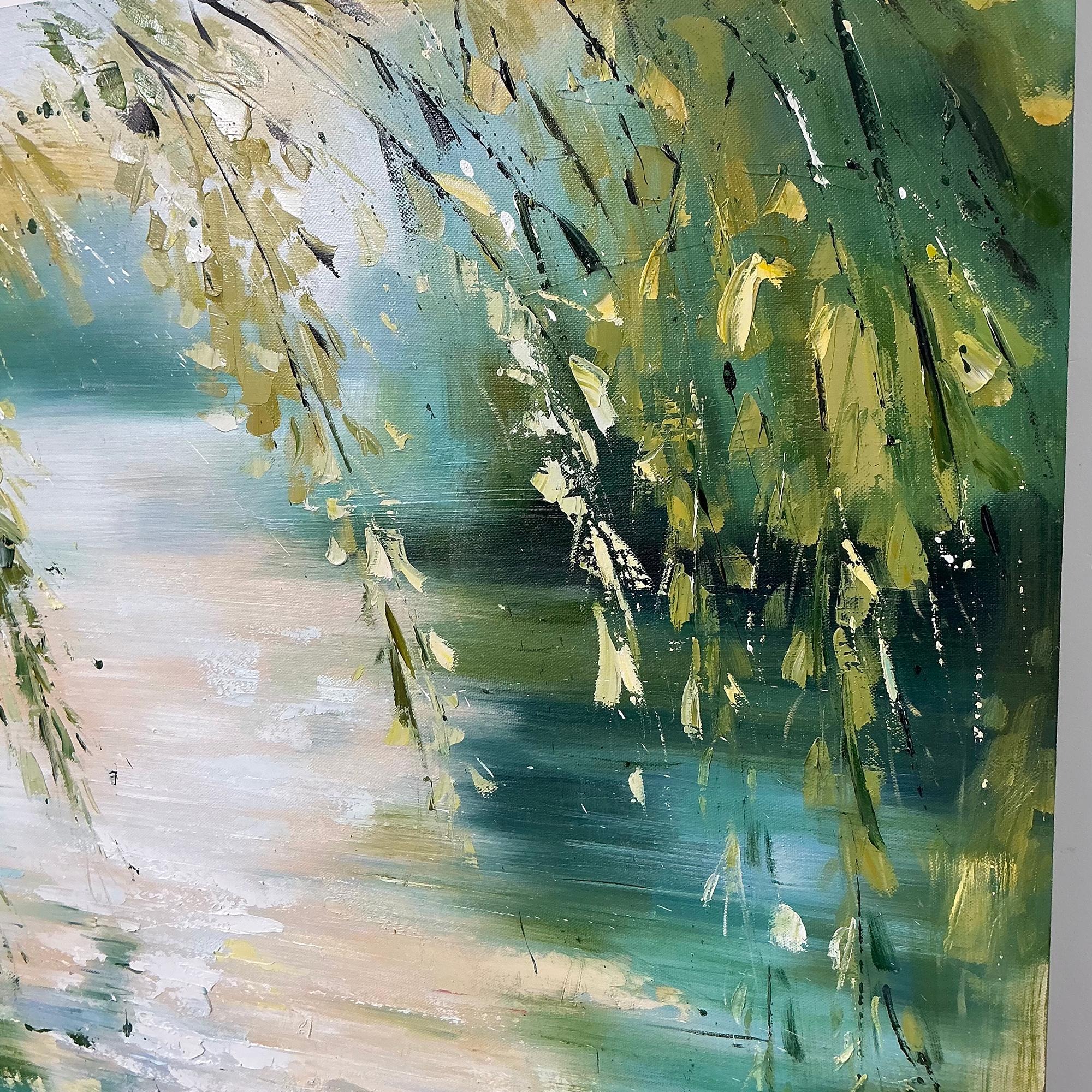Sunlit Willow Reflections on Water