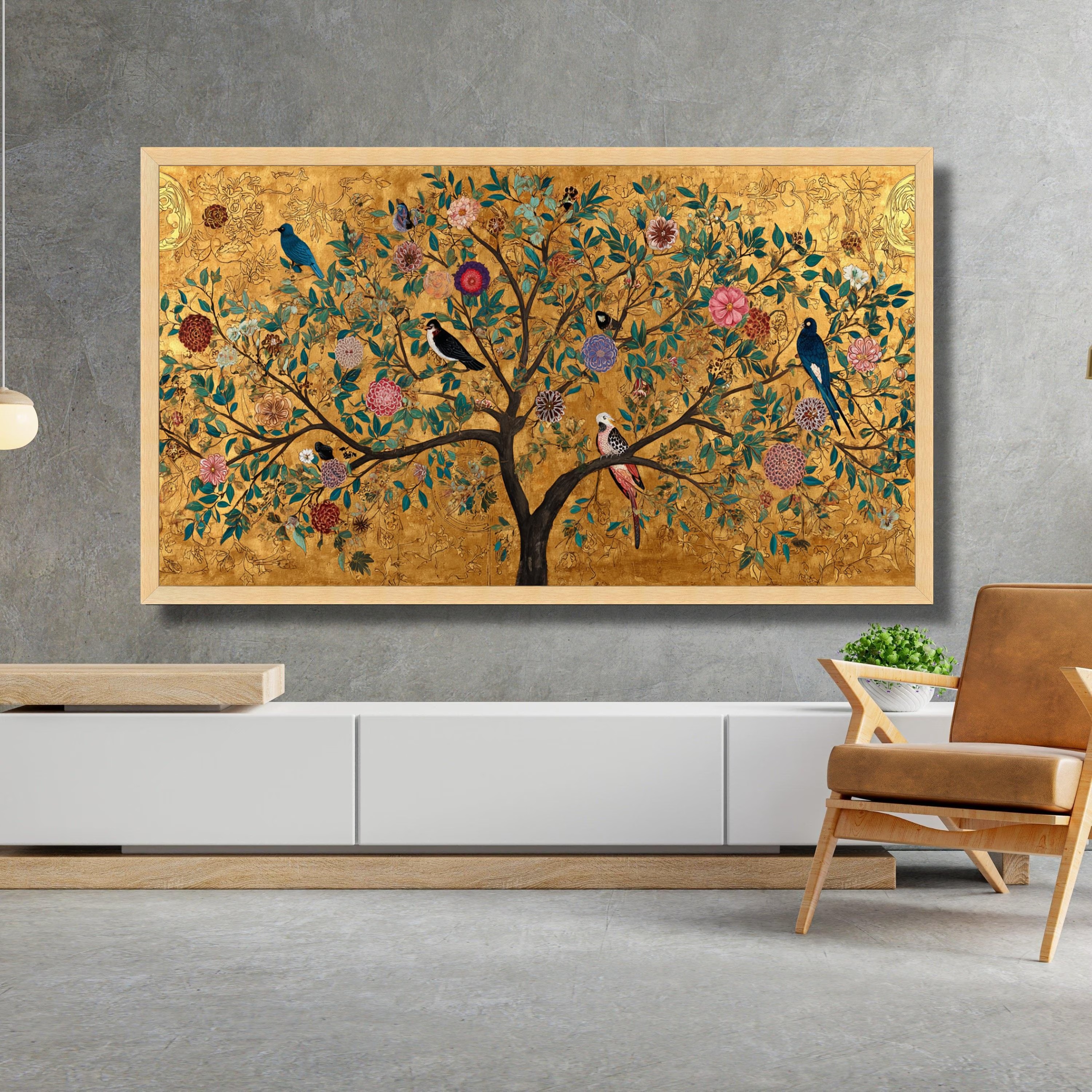Vintage Bird Tree Canvas Wall Art