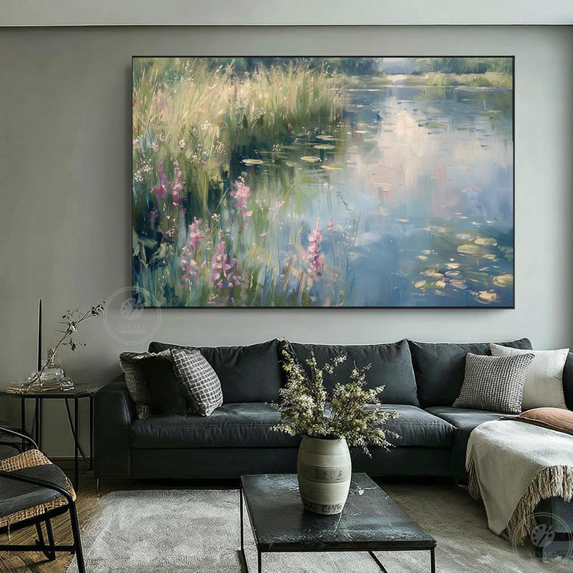 Tranquil Meadow Reflections by Water