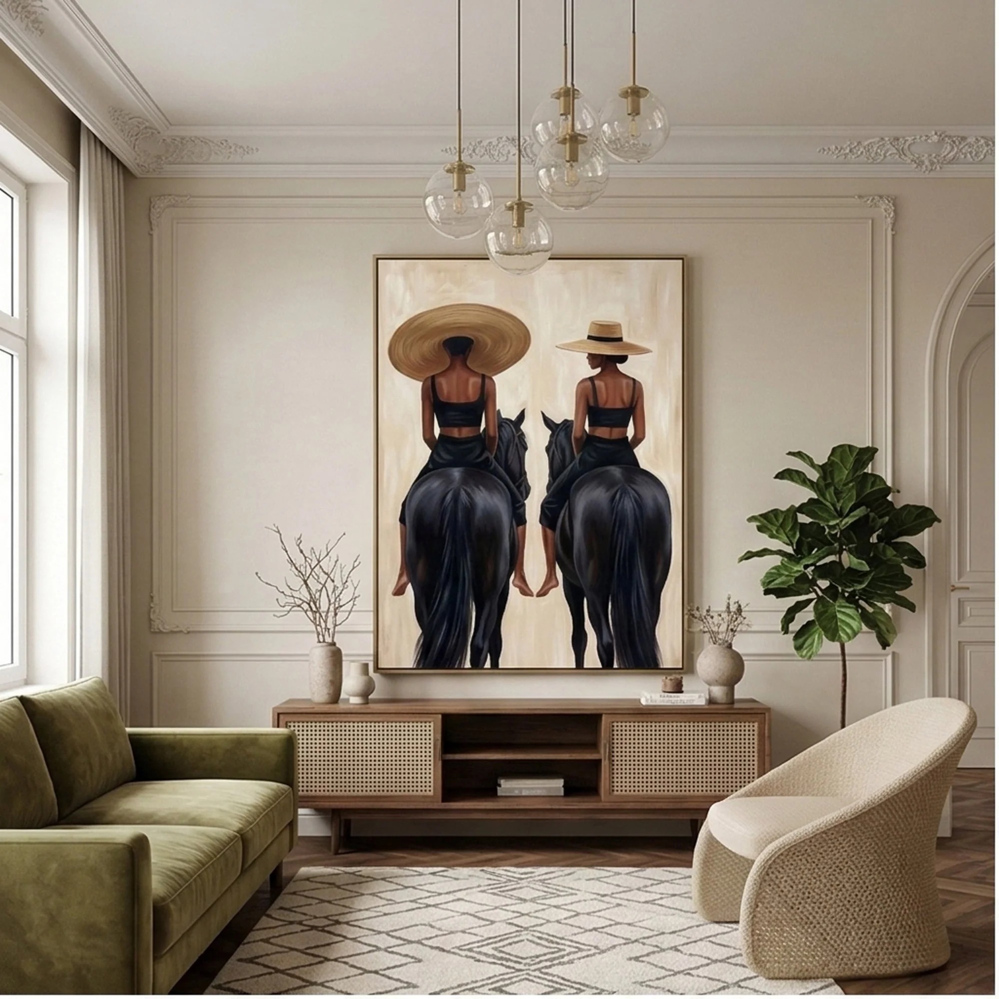 Sisters Riding - Vintage Art