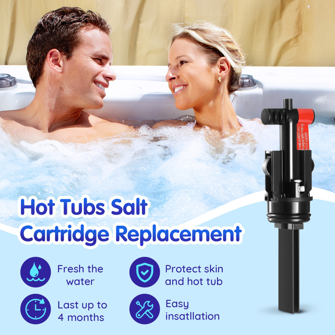 Hot Springs Salt Cartridge Fresh Water Compatible with Hot Springs Hot Tubs, Limelight, Caldera Paradise & Utopia, Freshwater Replacement Salt Cartridge System