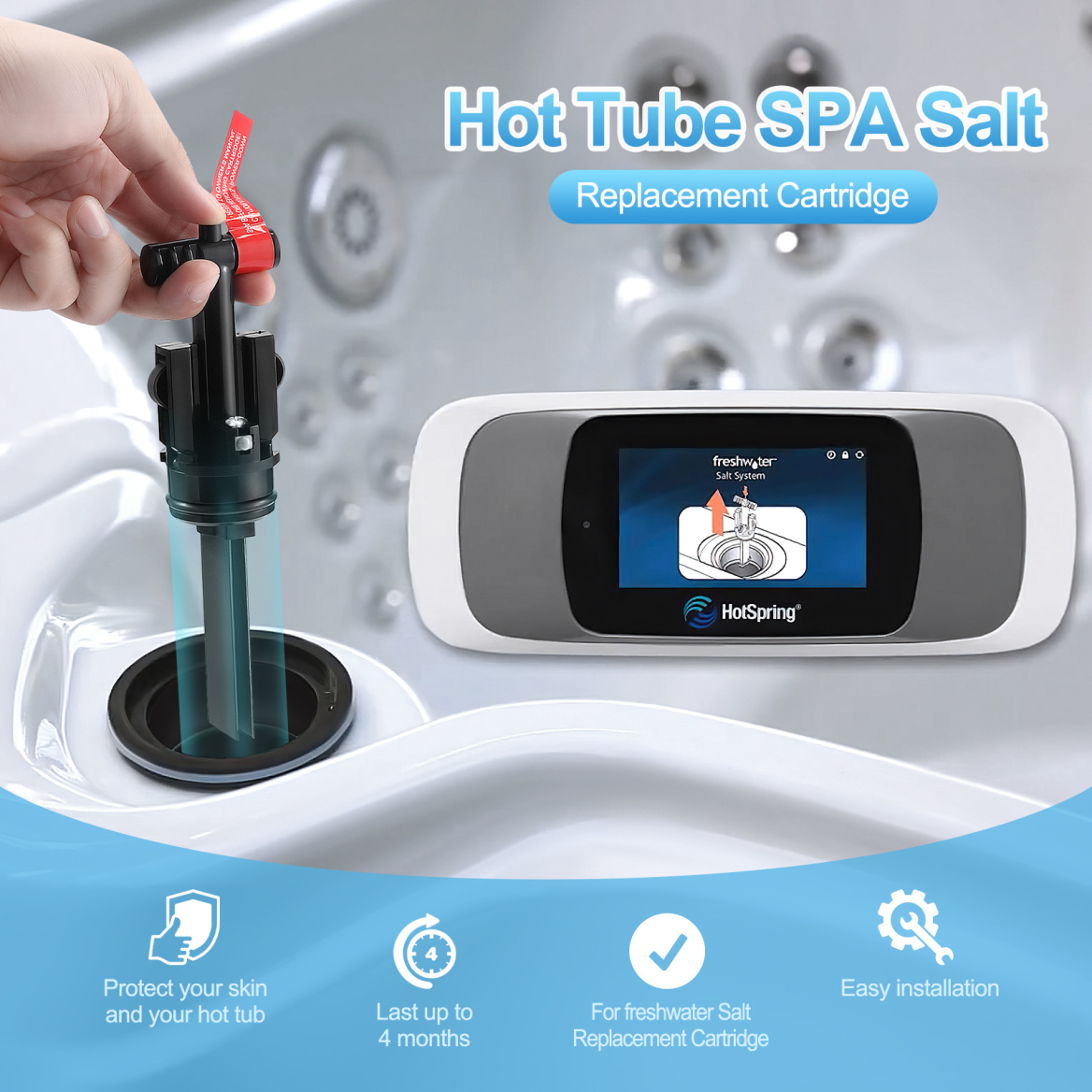 Hot Springs Salt Cartridge Fresh Water Compatible with Hot Springs Hot Tubs, Limelight, Caldera Paradise & Utopia, Freshwater Replacement Salt Cartridge System