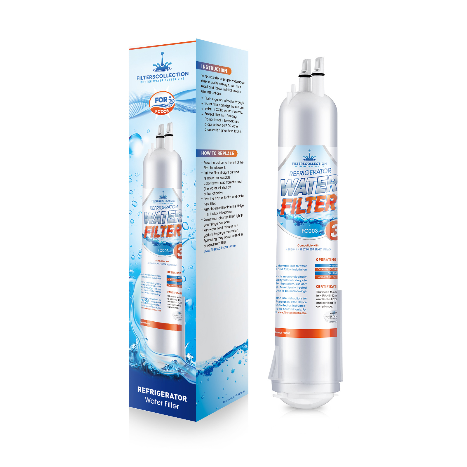 Edr3rxd1 Replacement Refrigerator Water Filter for RFC3800A 4396710 W10186667 3 Packs