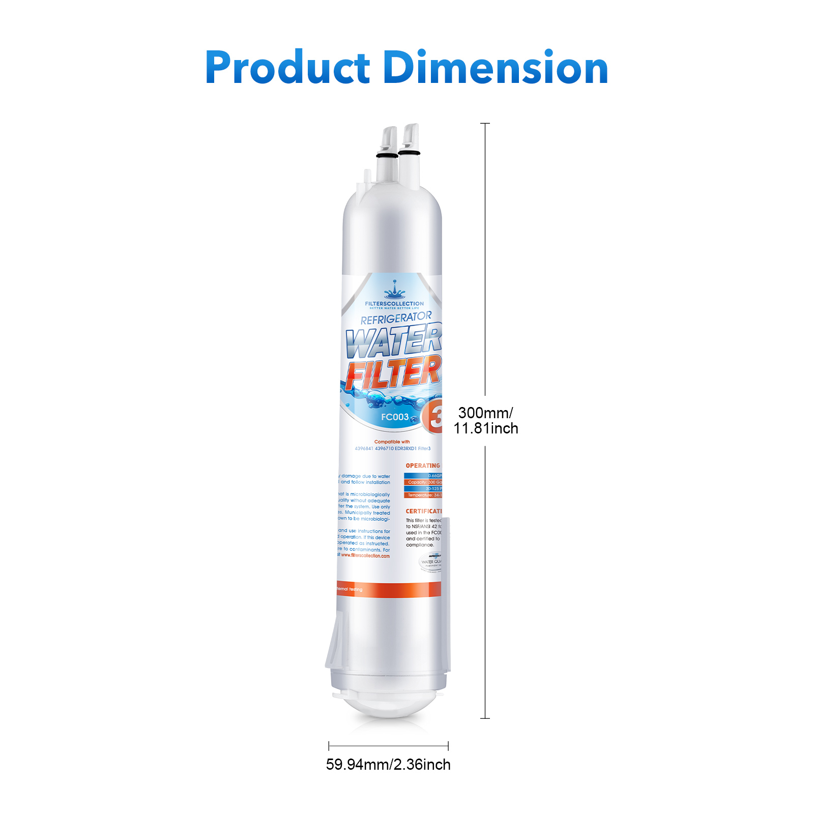 EDR3RXD1 Replacement Refrigerator Water Filter 3 for Ed2dhexwqoo Filter 3 4396841 9083 4396710