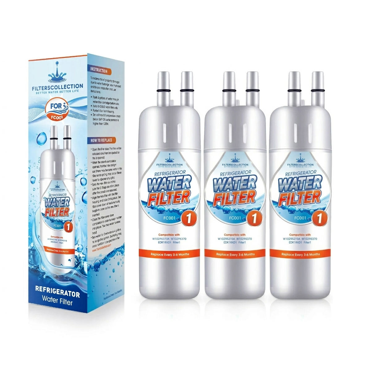 EveryDrop Filter 1 EDR1RXD1 Replacement - 3 Pack Water Filter for Refrigerator P4RFWB, P8WB2L, W11602565