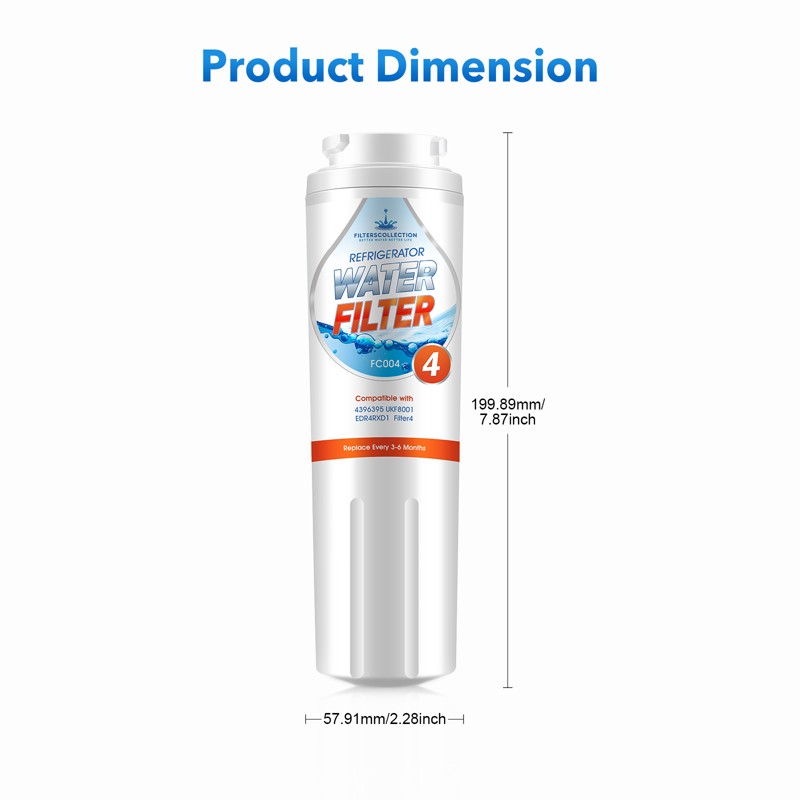 Ice and Water Refrigerator Filter 4 Edr4rxd1 for 4396395 Wp400 4396395 2 Packs