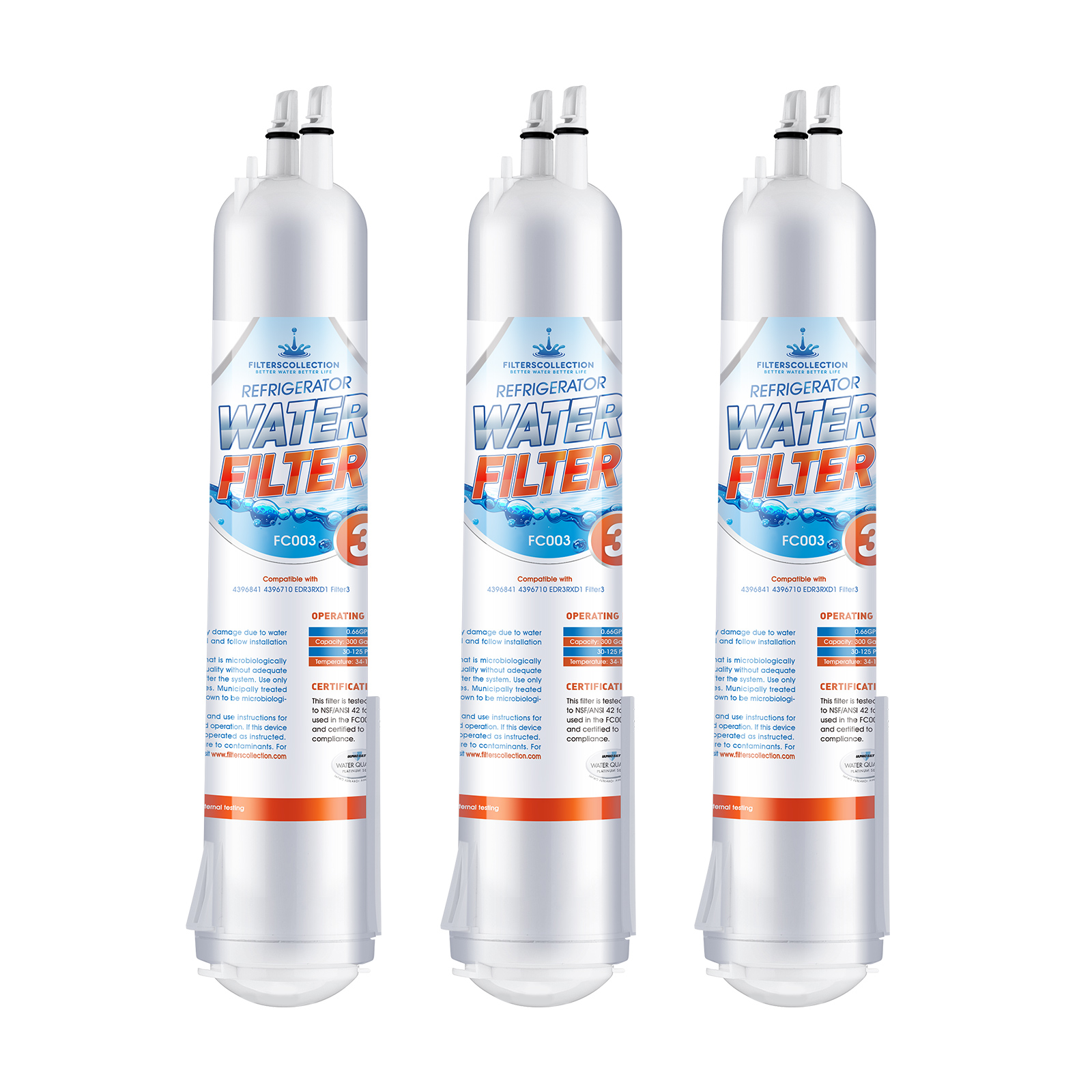 Edr3rxd1 Replacement Refrigerator Water Filter for RFC3800A 4396710 W10186667 3 Packs