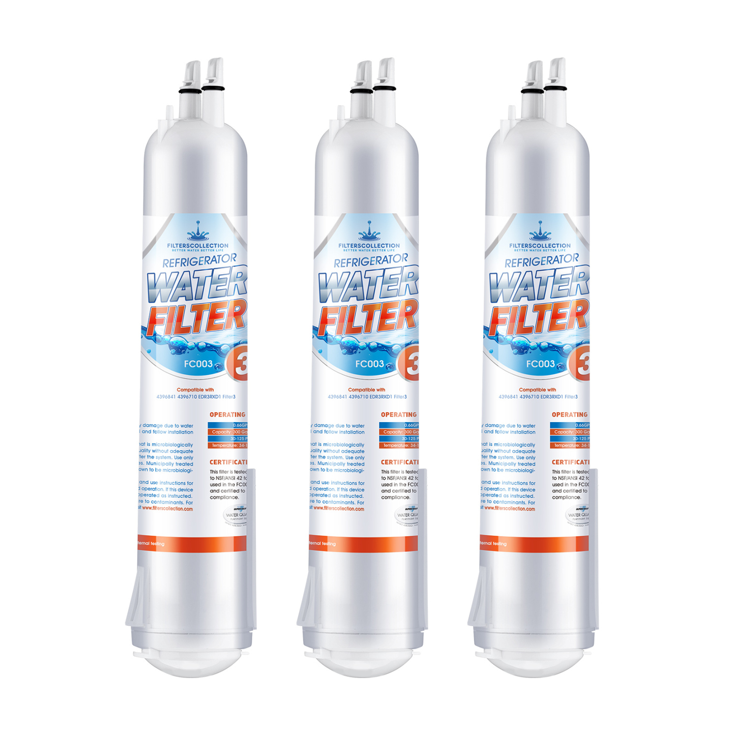 Edr3rxd1 Replacement Refrigerator Water Filter for RFC3800A 4396710 W10186667 3 Packs