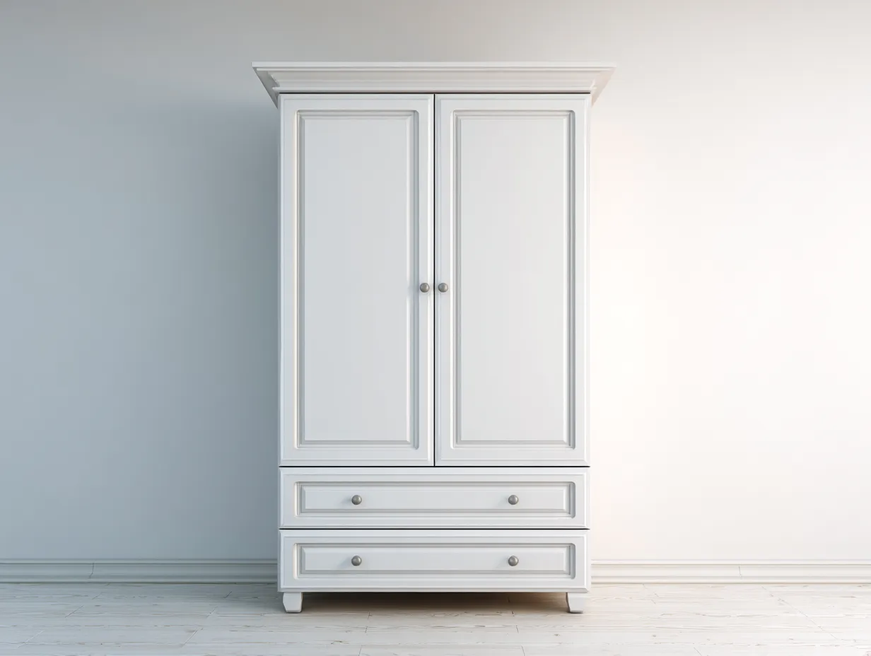 Armario de madera - estructura de madera - 110x55x200 cm - blanco - para dormitorio - diseño clásico con almacenaje