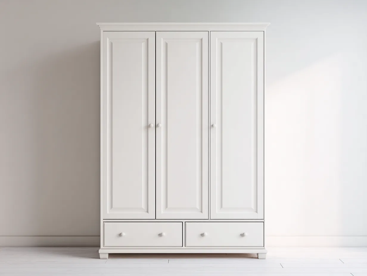 Armario de madera para dormitorio - estructura de madera - 150x55x200 cm - blanco - para dormitorio - diseño clásico con espacio de almacenamiento