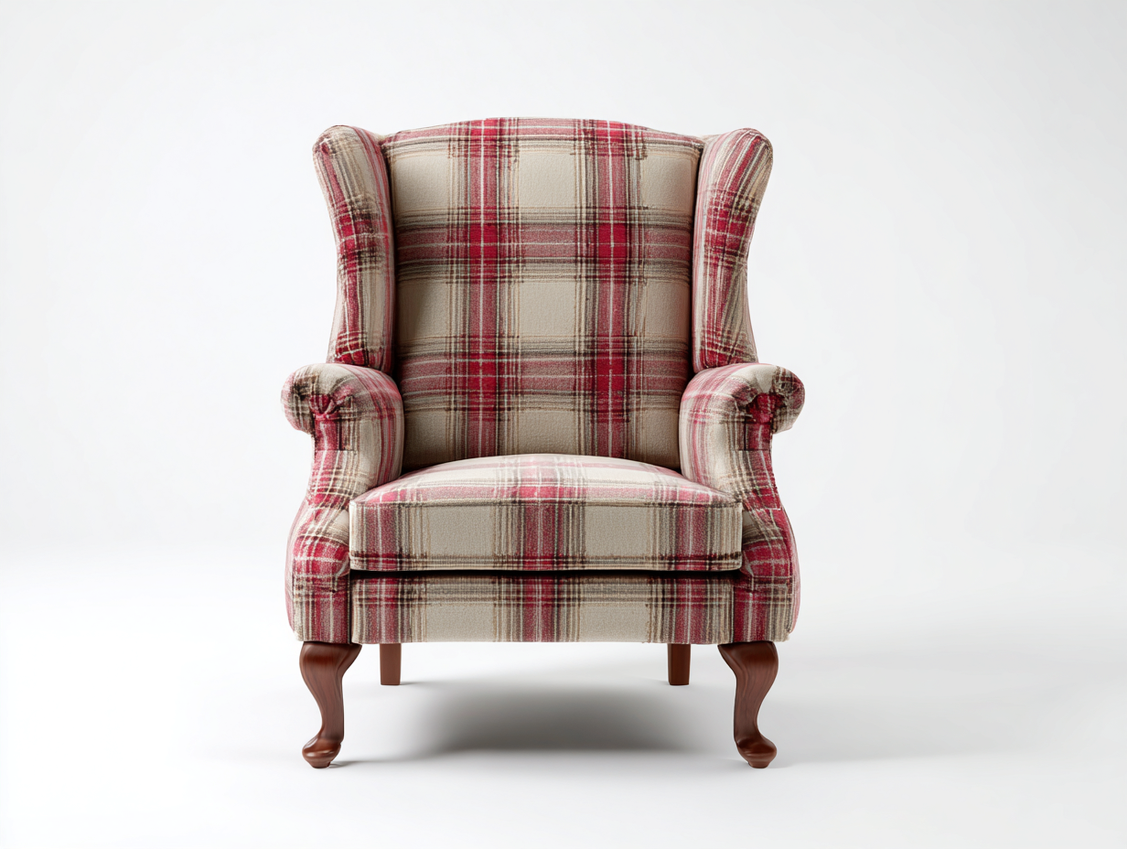 Sillón de tela 82x88x110 cm - rojo/beige/marrón oscuro - para sala de estar - diseño clásico