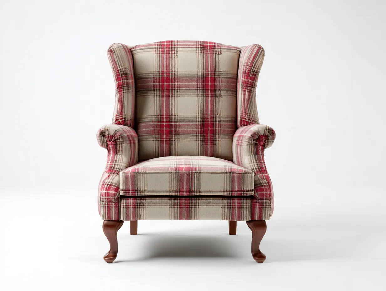 Sillón de tela 82x88x110 cm - rojo/beige/marrón oscuro - para sala de estar - diseño clásico