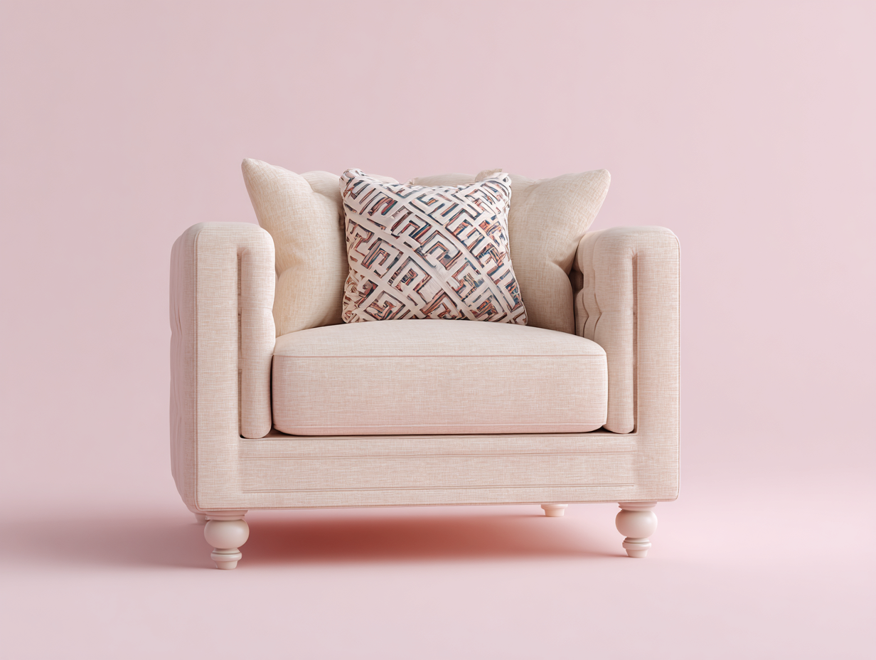 Sillón de tela 90x85x95 cm - beige/blanca - para sala de estar - diseño clásico