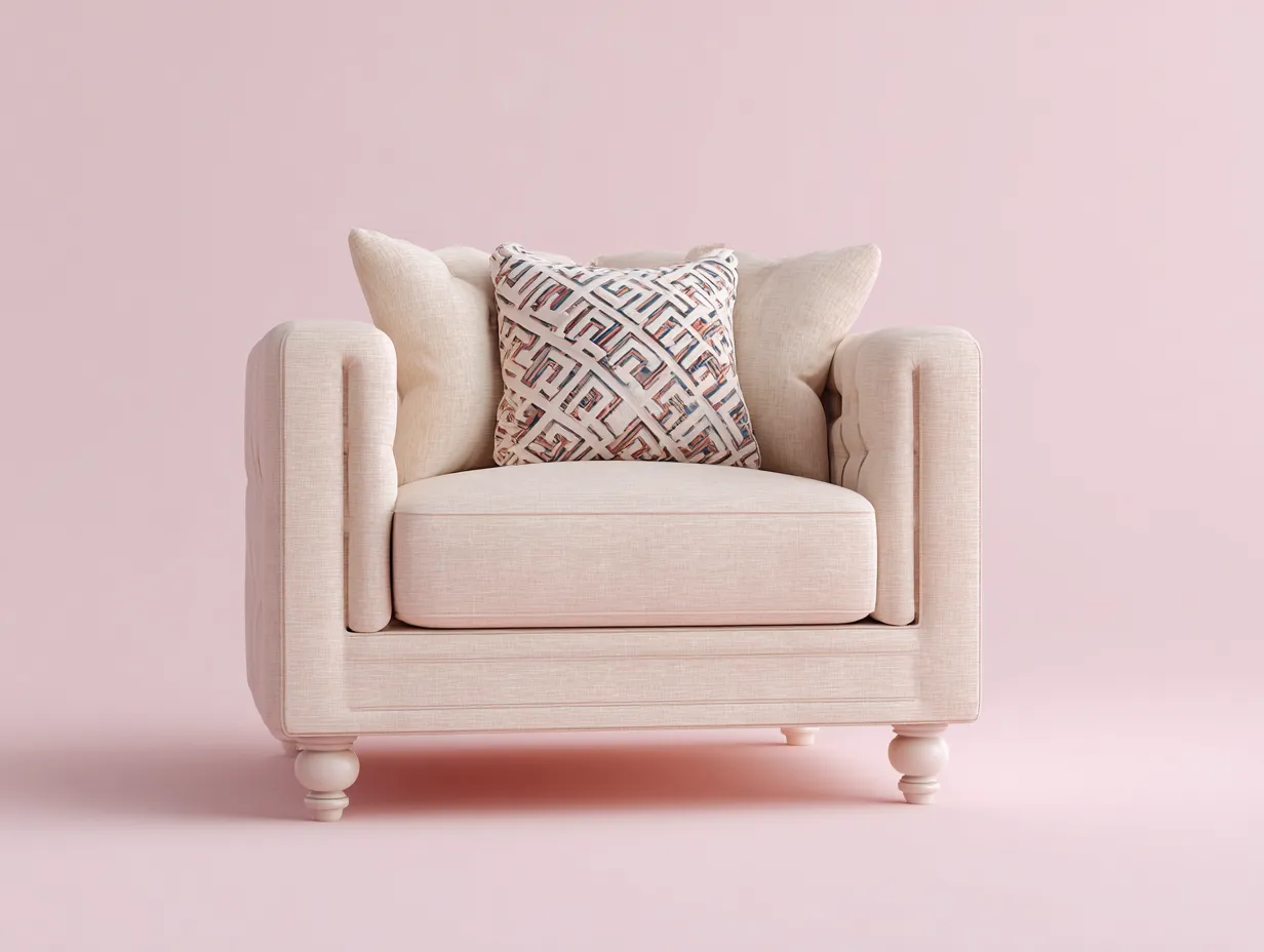 Sillón de tela 90x85x95 cm - beige/blanca - para sala de estar - diseño clásico