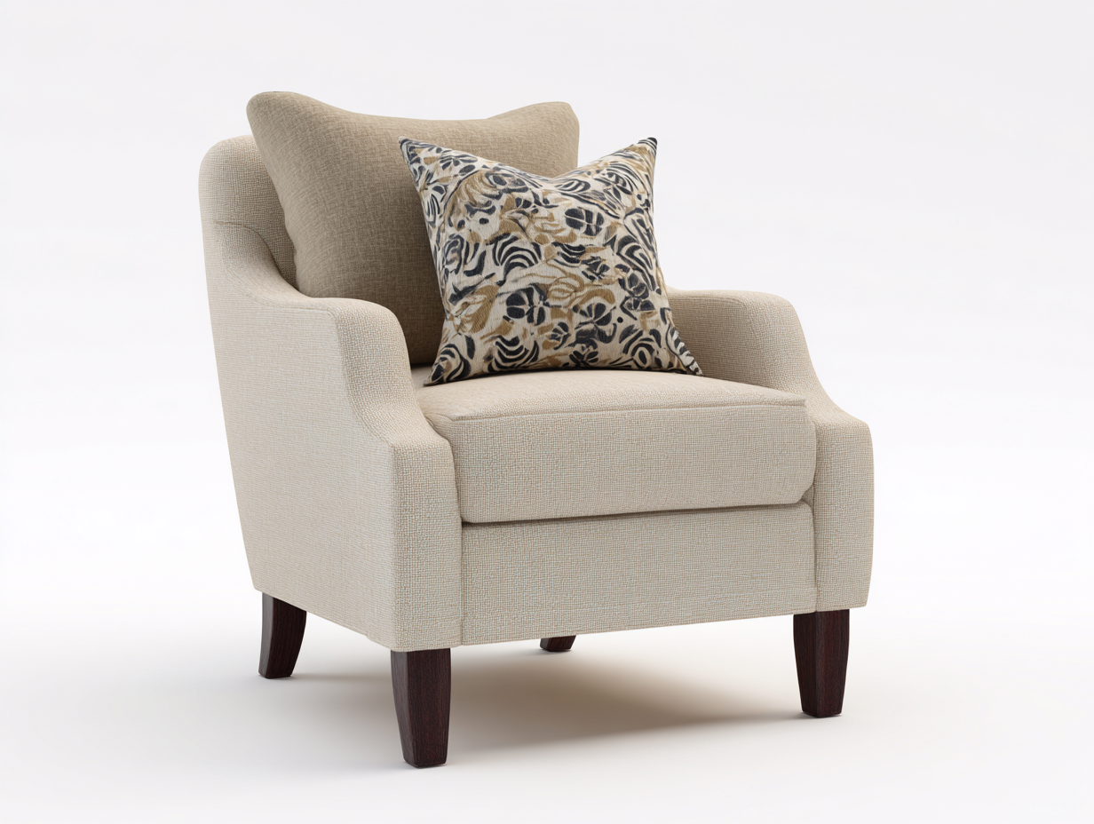 Sillón tapizado de tela - estructura de madera - 75x80x85 cm - beige/marrón oscuro - para salón - diseño clásico con reposabrazos