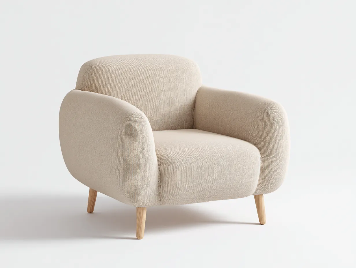 Sillón tapizado de tela - estructura acolchada - 78x75x78 cm - beige/color natural - para salón - diseño moderno