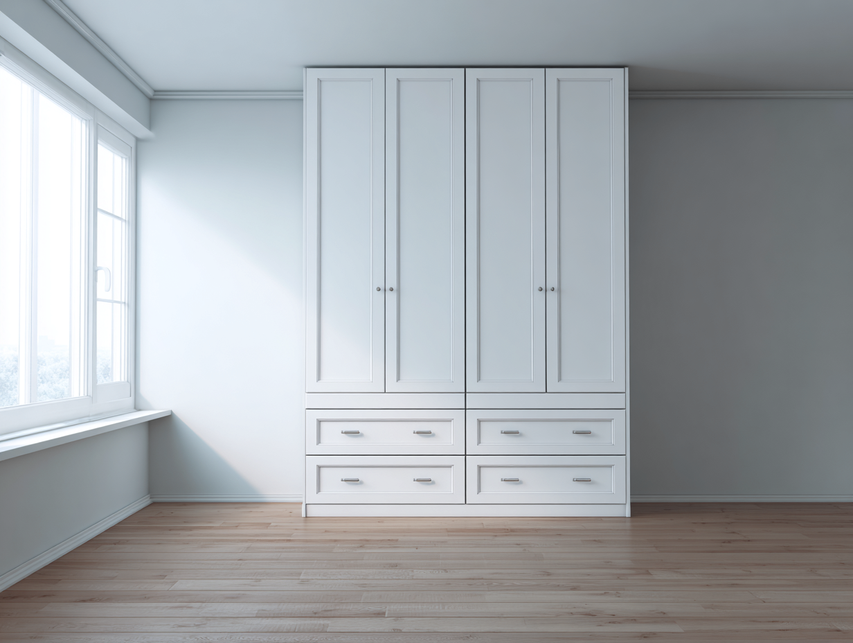 Armario de madera 160x60x220 cm - blanco - para dormitorio - diseño moderno