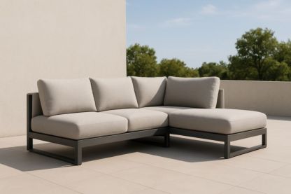 Canapé d'angle extérieur en aluminium et tissu beige