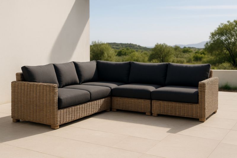 Canapé d'angle extérieur en résine avec coussins en polyester anthracite